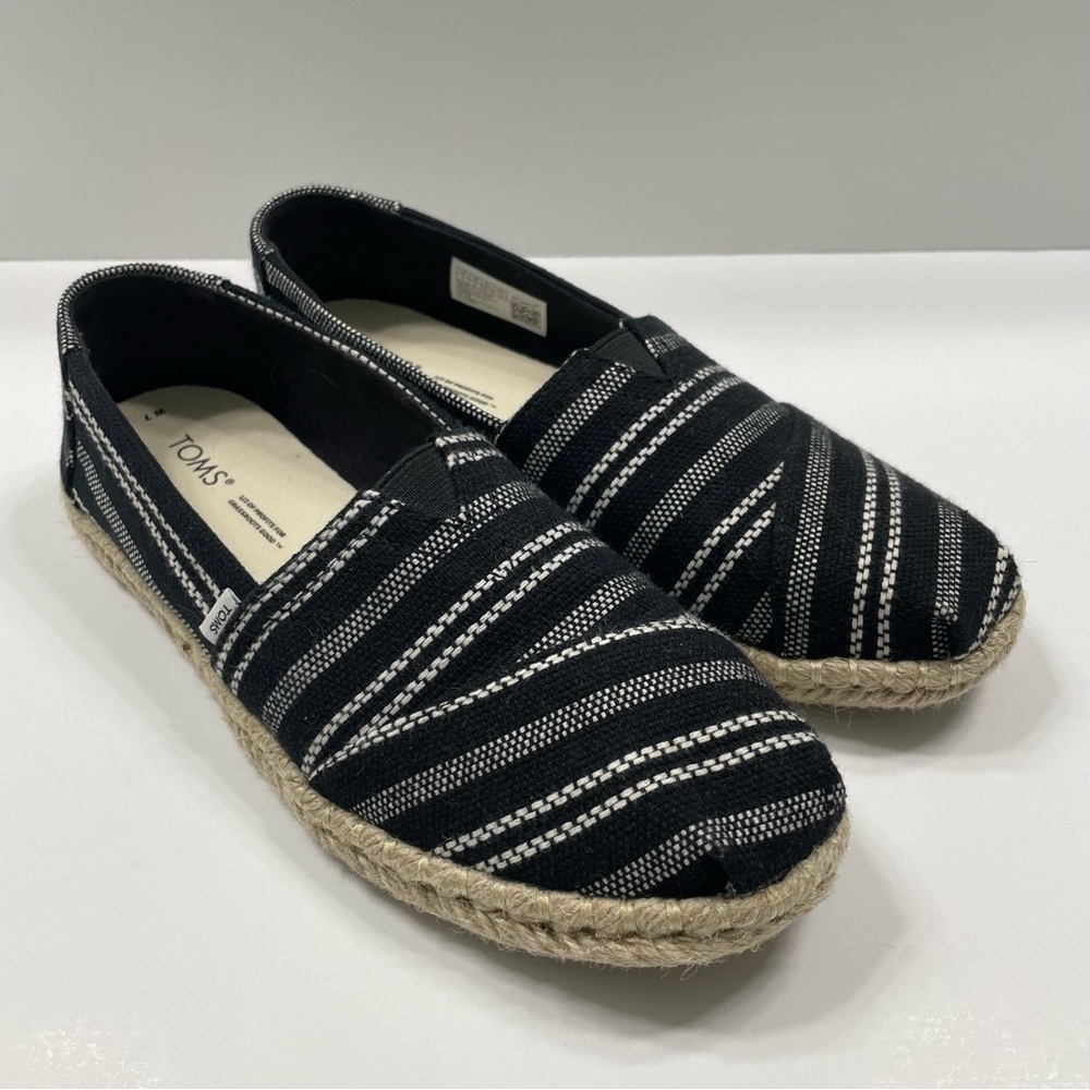 TOMS Alpargata Rope Women’s Slip On Loafers Black/White Size 7